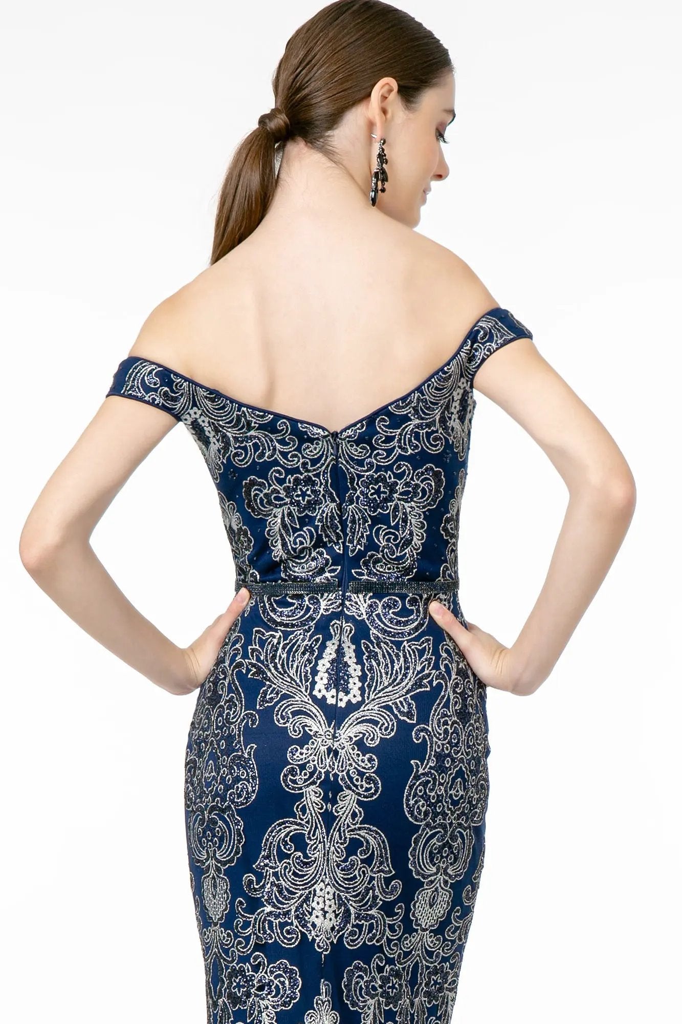 Off-The-Shoulder Glitter Pattern Mesh Mermaid Dress by Tux-USA