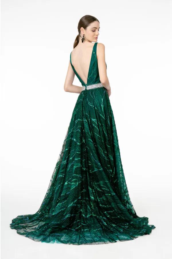 Jewel Accented Waist Glitter Long A-line Silhouette Dress from GLS by Gloria by Tux-USA