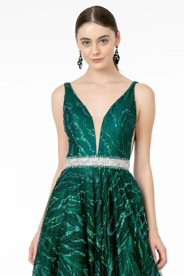 Jewel Accented Waist Glitter Long A-line Silhouette Dress from GLS by Gloria by Tux-USA