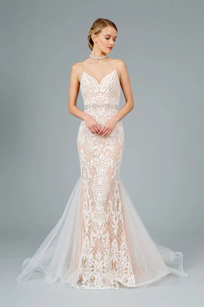 Spaghetti Strap V-Neck Mermaid Long Dress by Tux-USA