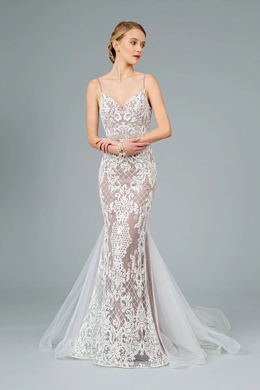 Spaghetti Strap V-Neck Mermaid Long Dress by Tux-USA