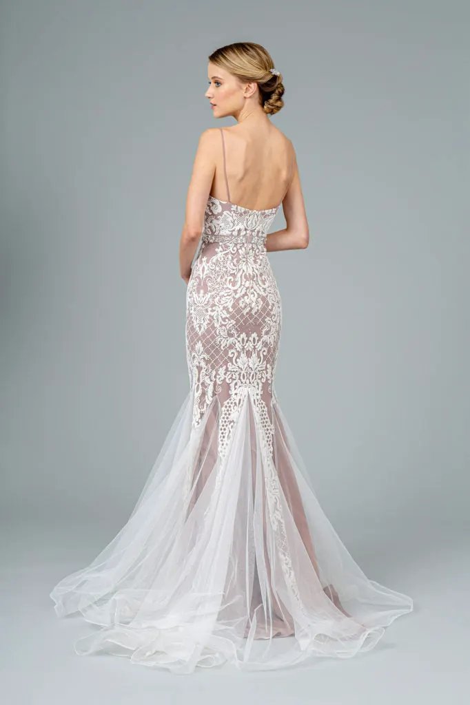 Spaghetti Strap V-Neck Mermaid Long Dress by Tux-USA