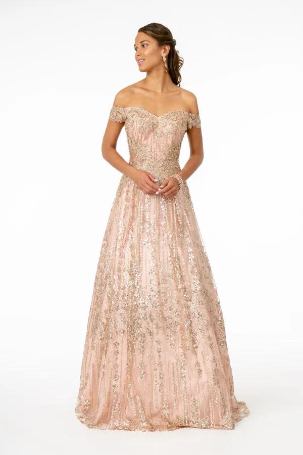 Embroidered Bodice Sequin and Glitter Embellished A-Line Dress by Tux-USA
