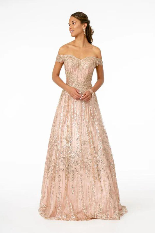 Embroidered Bodice Sequin and Glitter Embellished A-Line Dress by Tux-USA