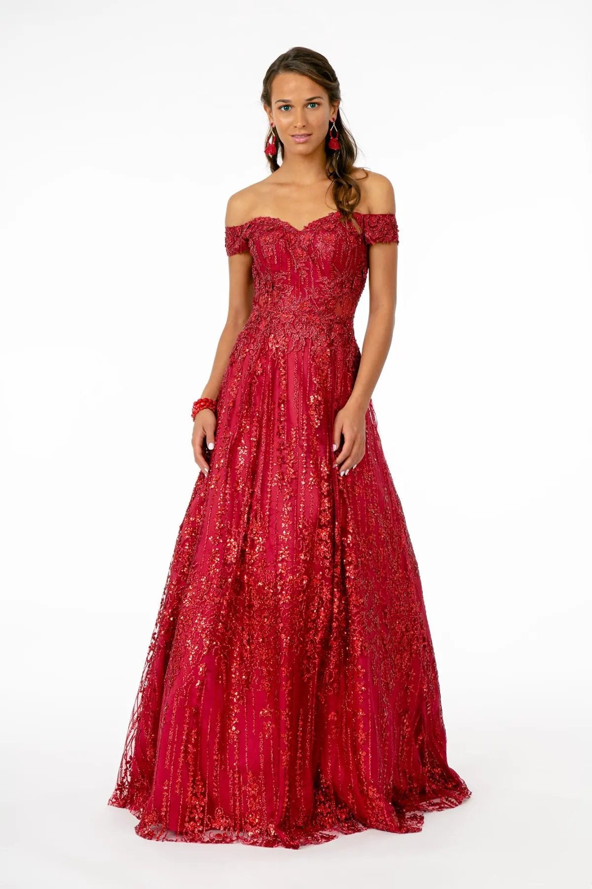Embroidered Bodice Sequin and Glitter Embellished A-Line Dress by Tux-USA