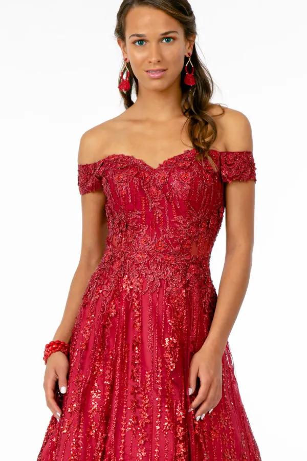 Embroidered Bodice Sequin and Glitter Embellished A-Line Dress by Tux-USA