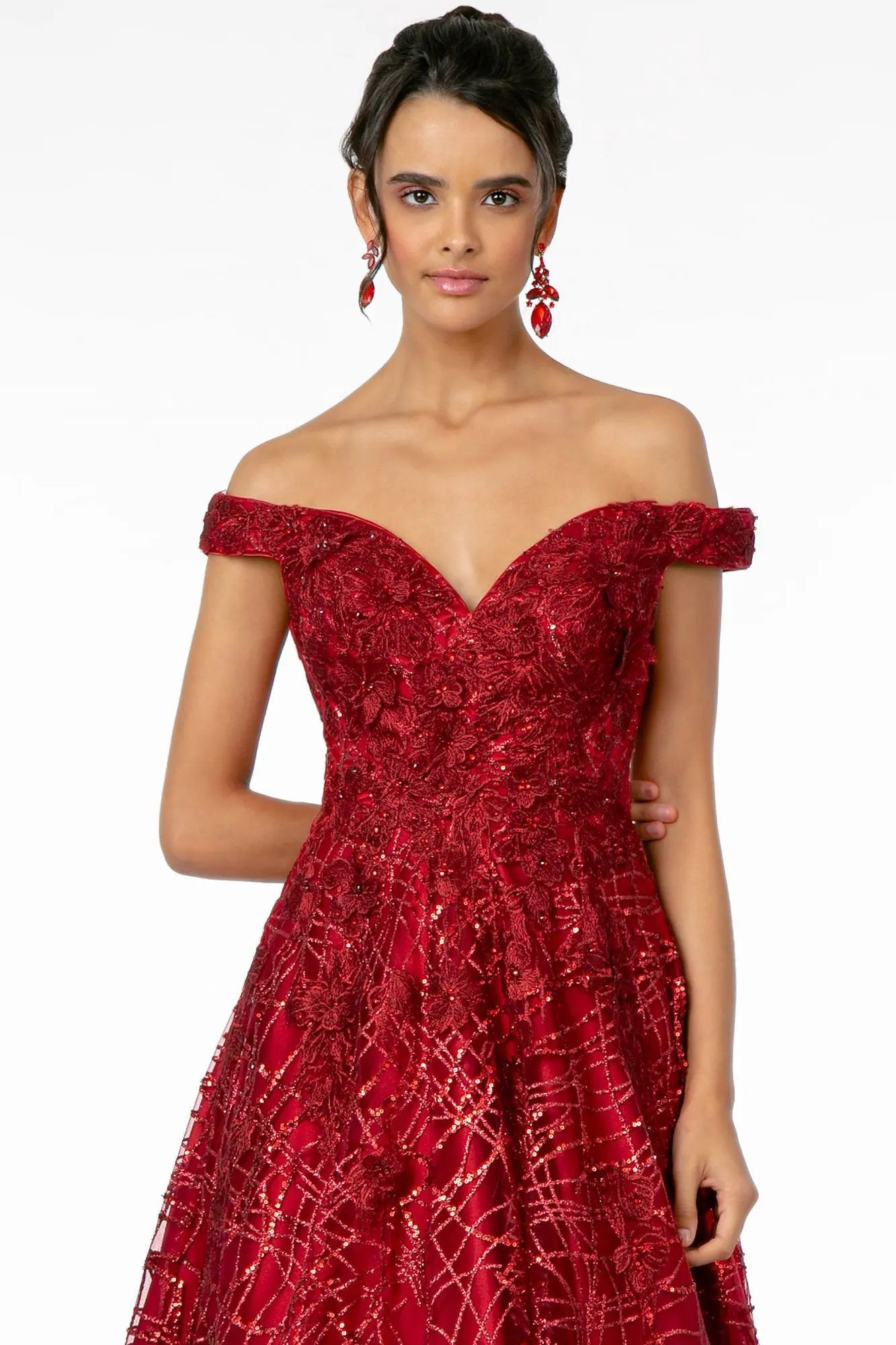 Embroidered Sequin & Glitter Embellished Mesh A-Line Dress by Tux-USA