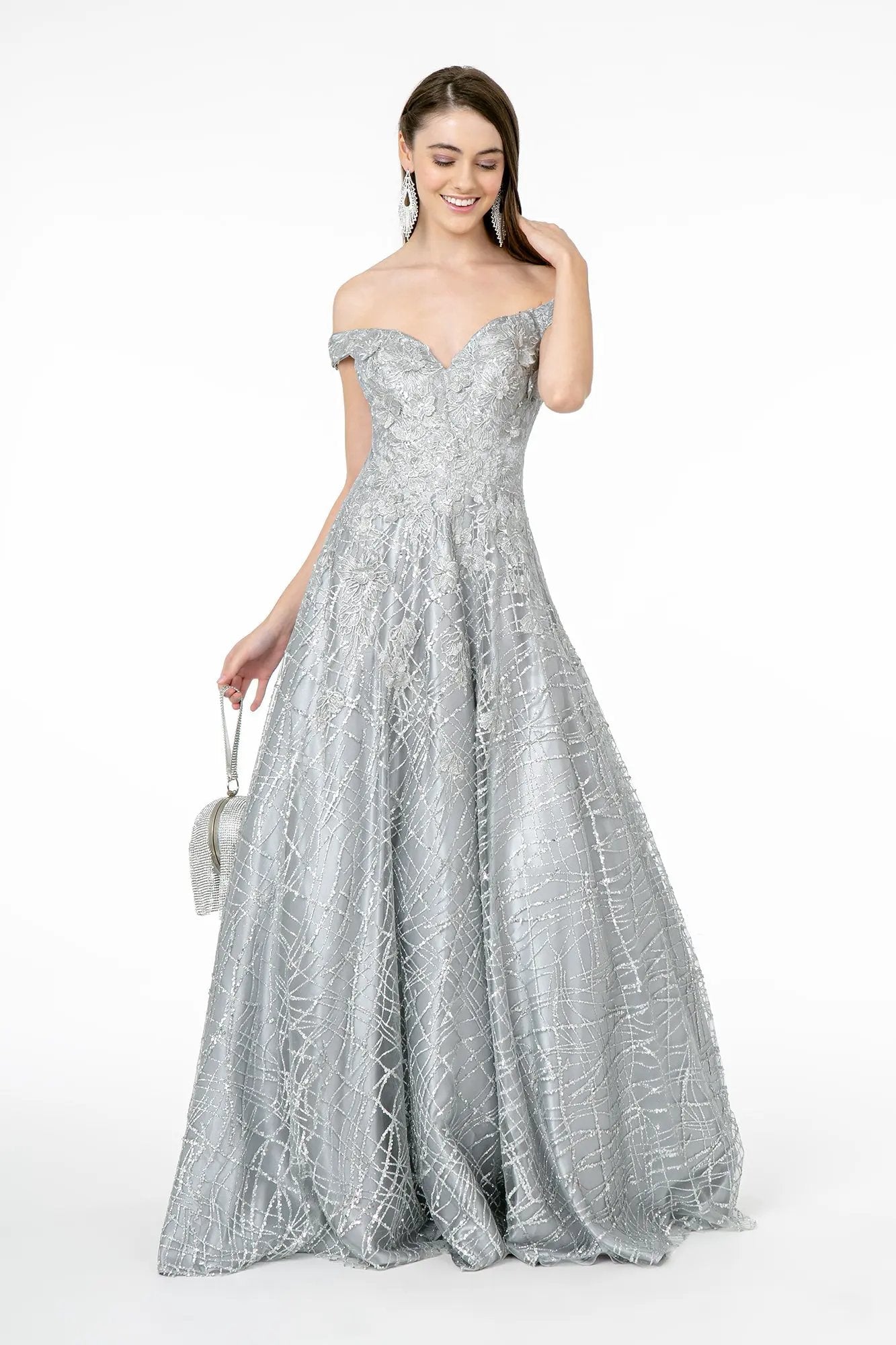 Embroidered Sequin & Glitter Embellished Mesh A-Line Dress by Tux-USA