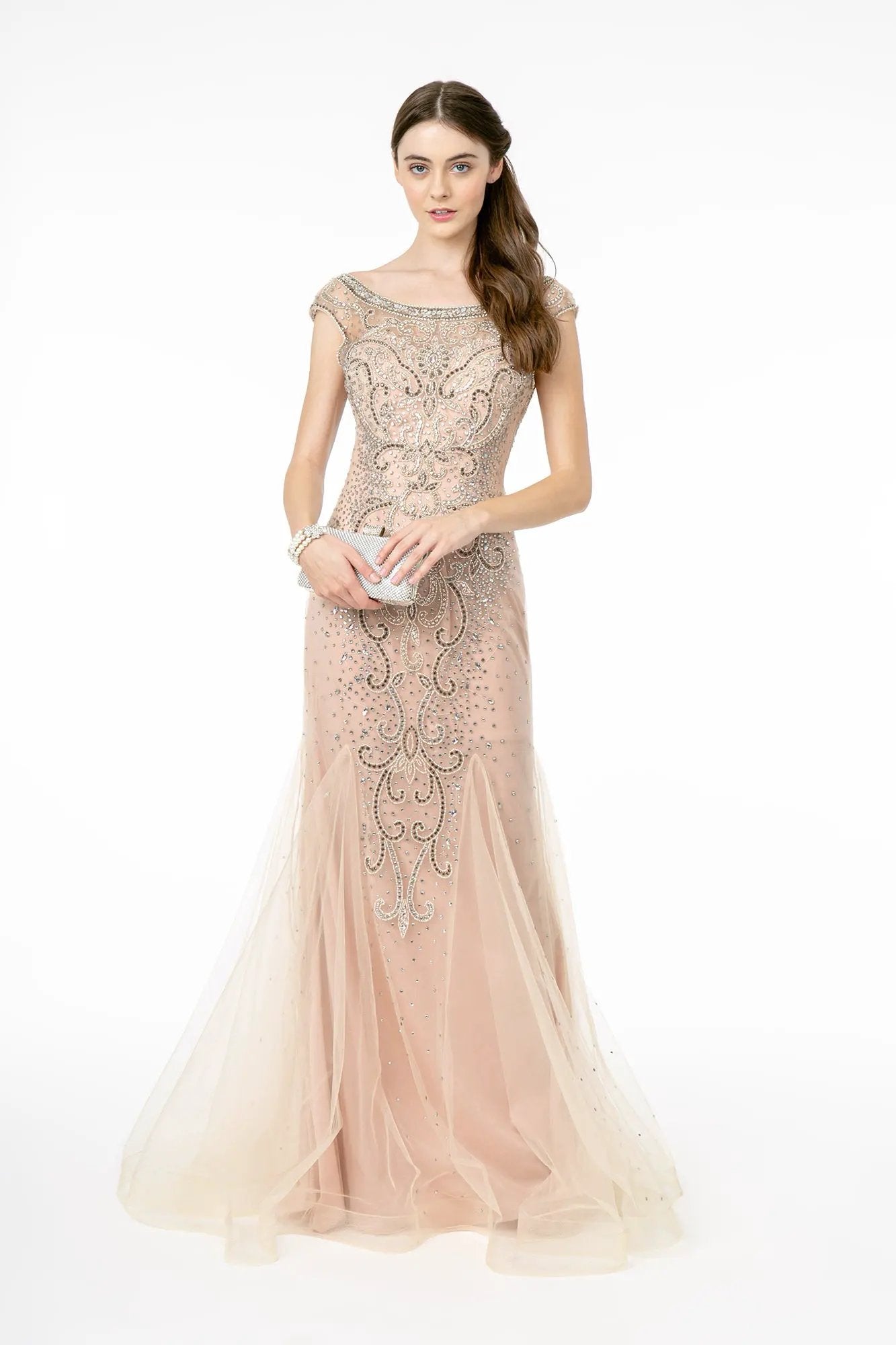 Dress Embellished Jewel Beads Mesh Mermaid Silhouette Long Evening by Tux-USA