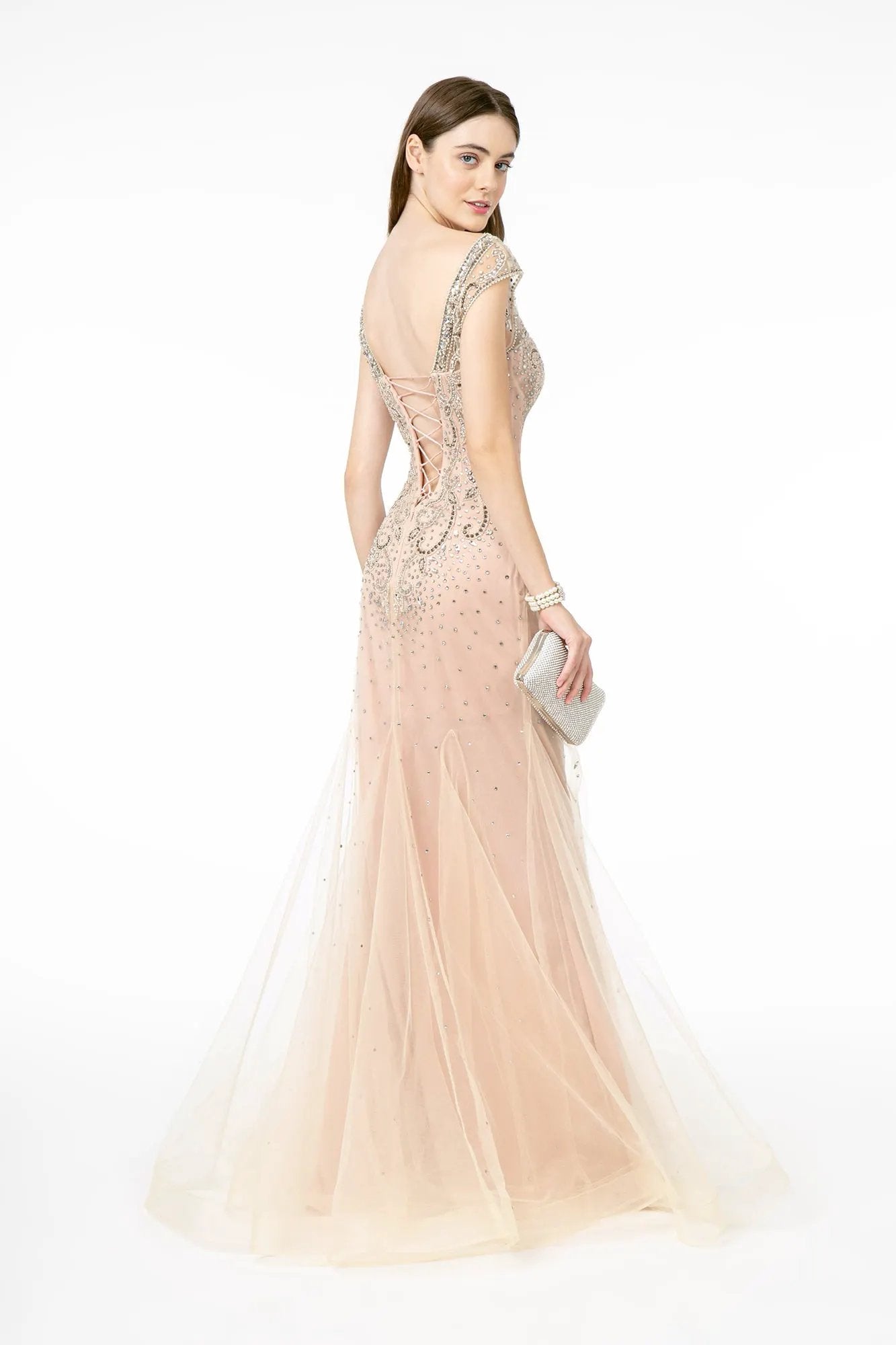 Dress Embellished Jewel Beads Mesh Mermaid Silhouette Long Evening by Tux-USA
