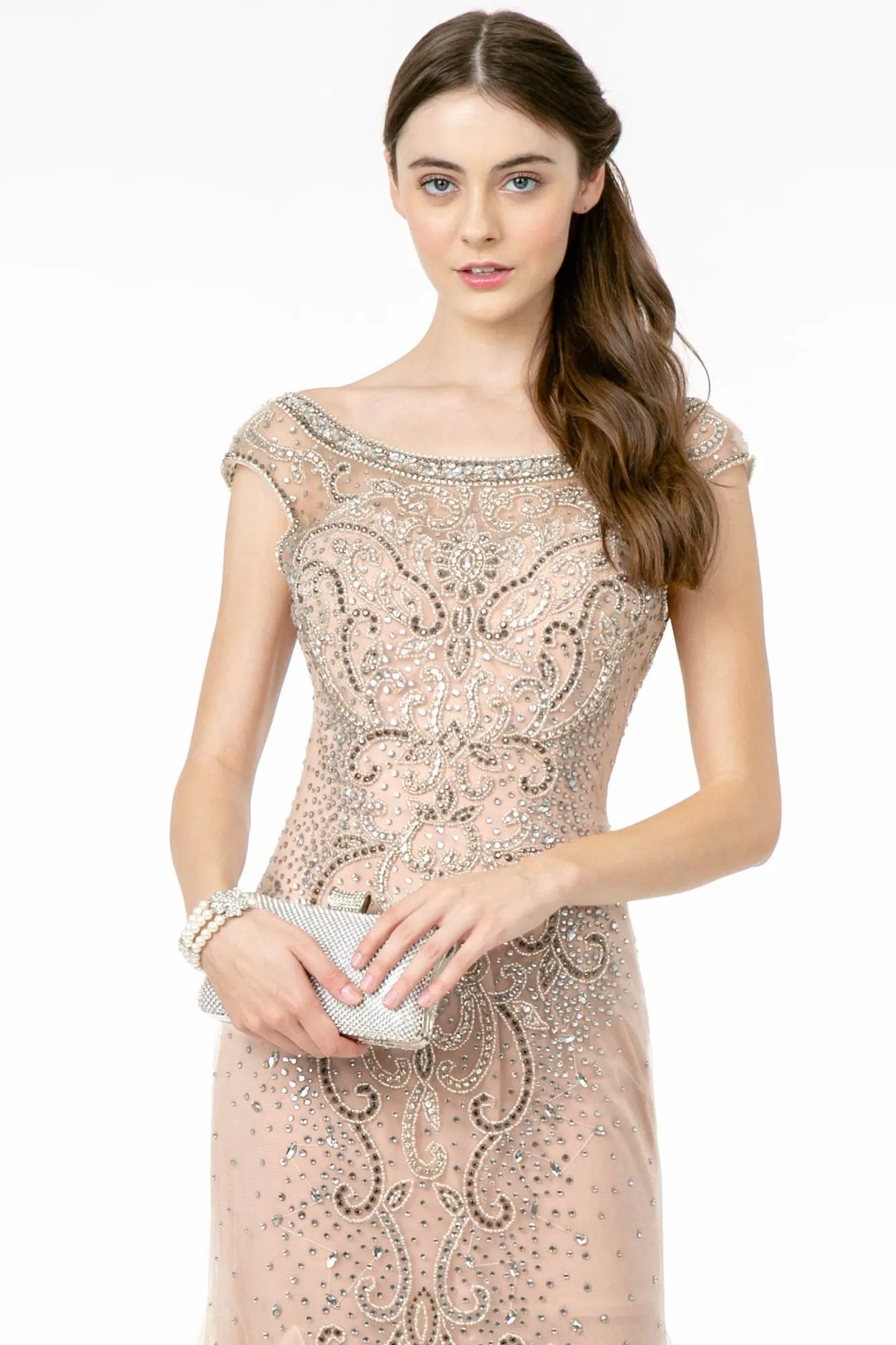 Dress Embellished Jewel Beads Mesh Mermaid Silhouette Long Evening by Tux-USA