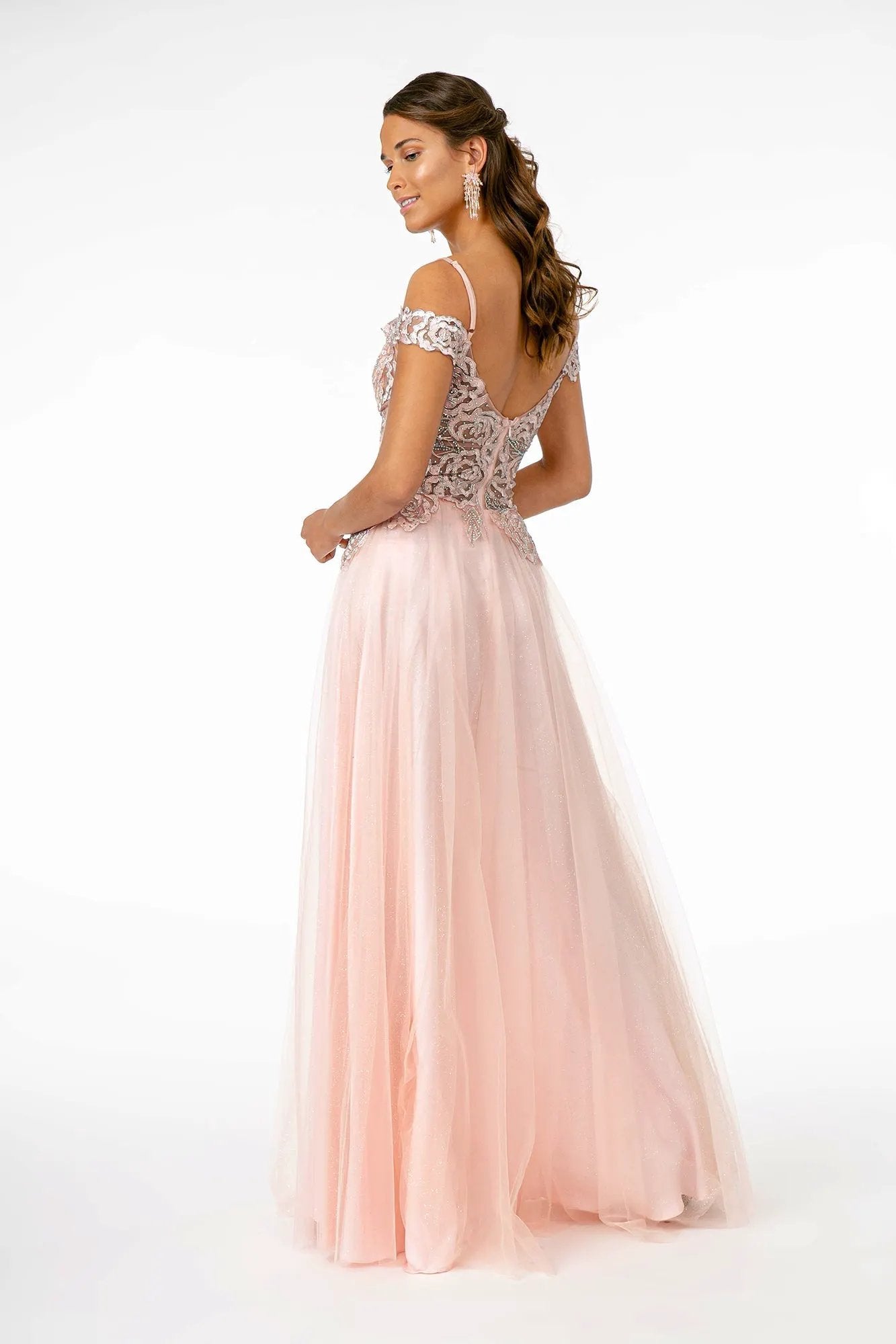 Sheer Bodice Mesh A-Line Long Dress by Tux-USA