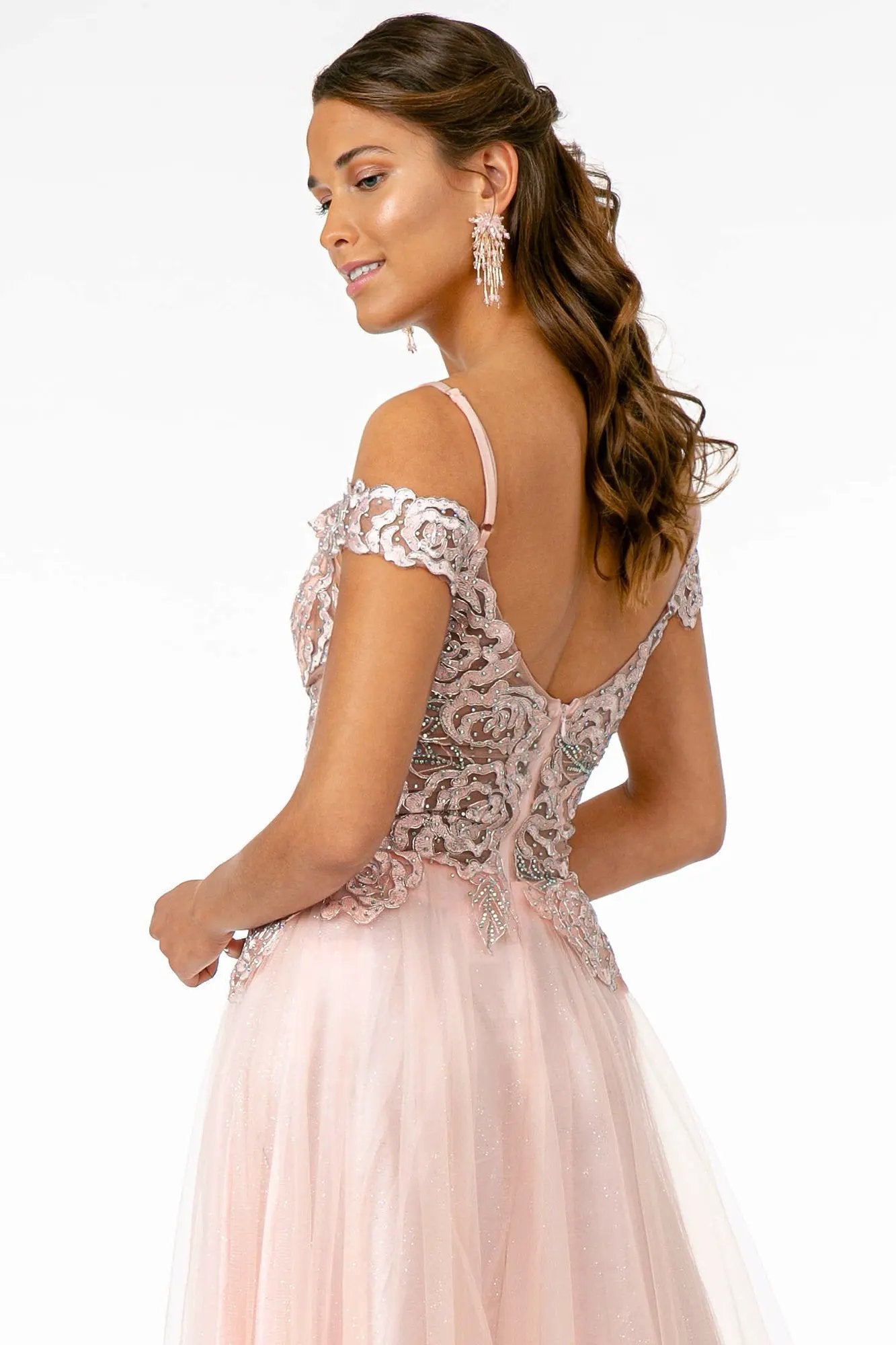 Sheer Bodice Mesh A-Line Long Dress by Tux-USA