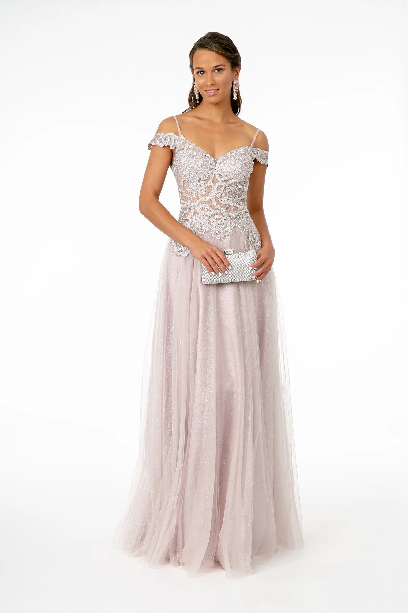 Sheer Bodice Mesh A-Line Long Dress by Tux-USA