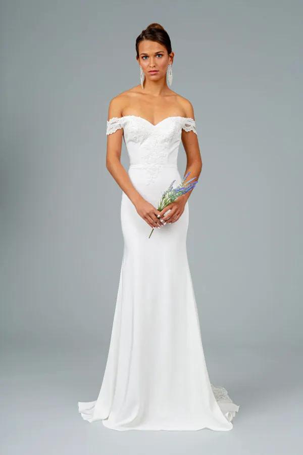 Embroidered Cut-Away Shoulder Jersey Long Dress w/ V-Back by Tux-USA
