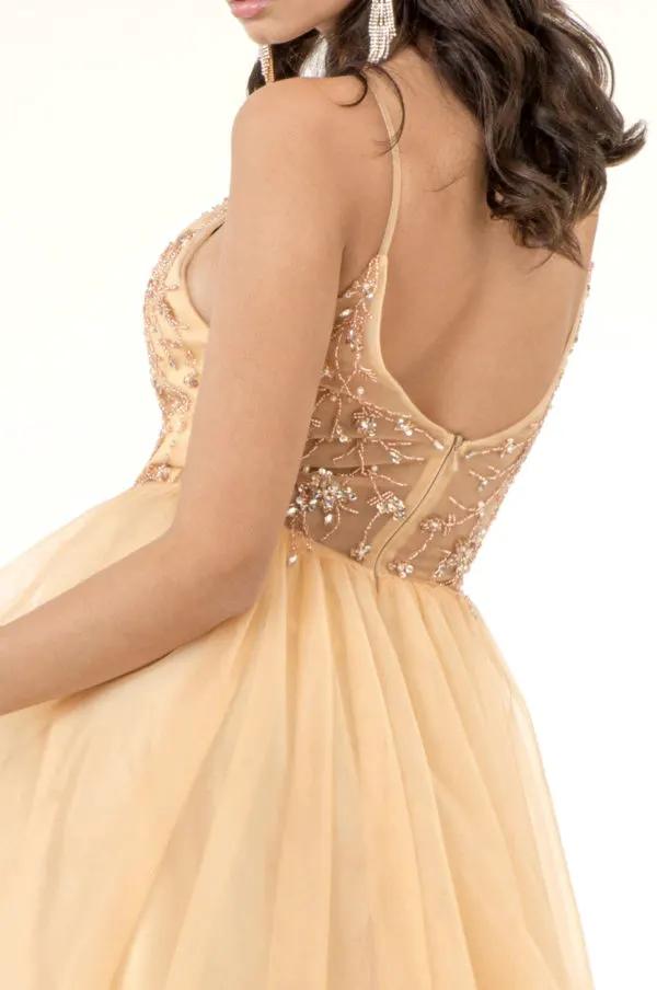 Beads Embellished Bodice V-Neck Mesh A-Line Prom Dress w/ Sheer Back - Mask Not Included by Tux-USA