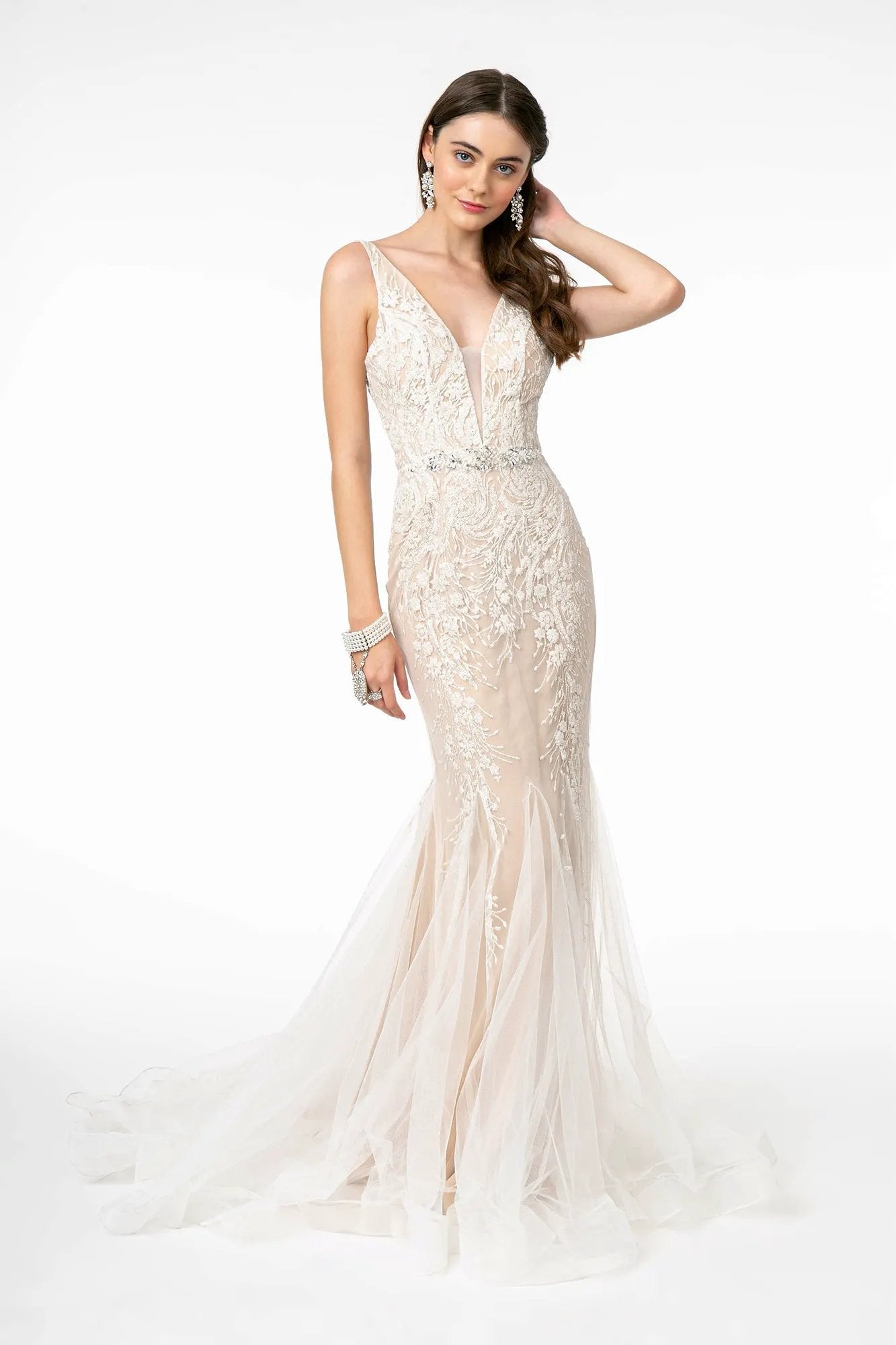 V-Neck Mermaid Long Dress w/ V-Back by Tux-USA