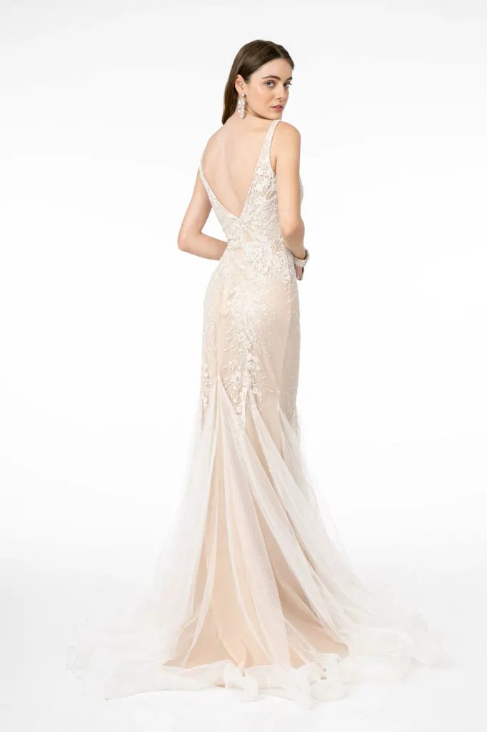 V-Neck Mermaid Long Dress w/ V-Back by Tux-USA