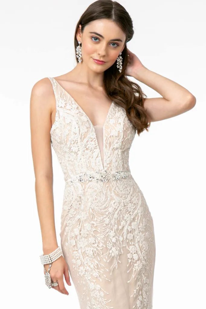 V-Neck Mermaid Long Dress w/ V-Back by Tux-USA