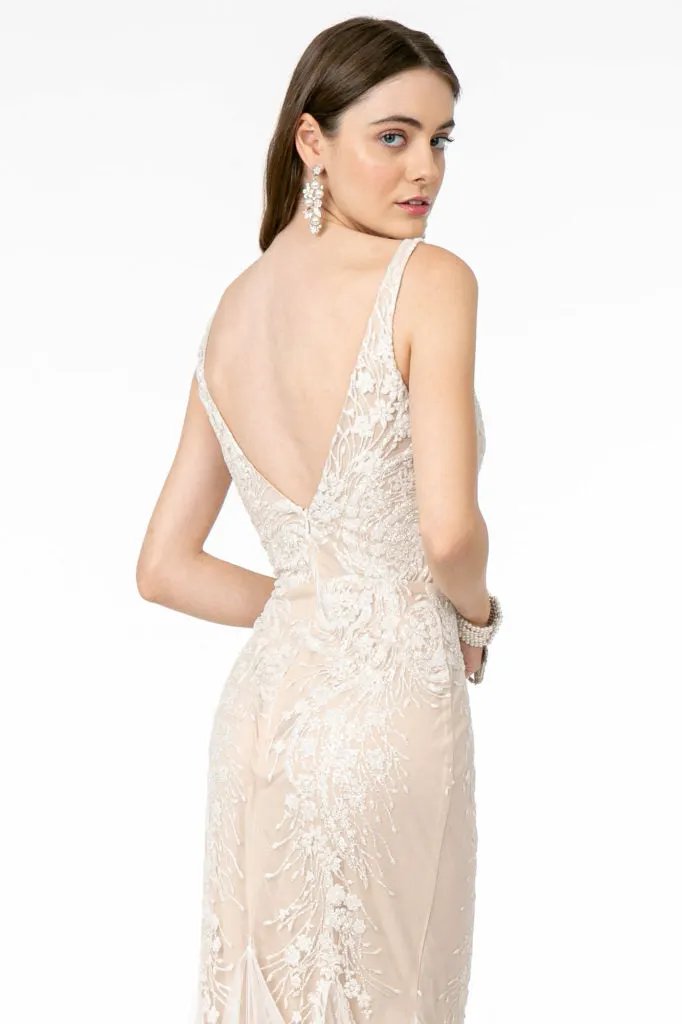 V-Neck Mermaid Long Dress w/ V-Back by Tux-USA