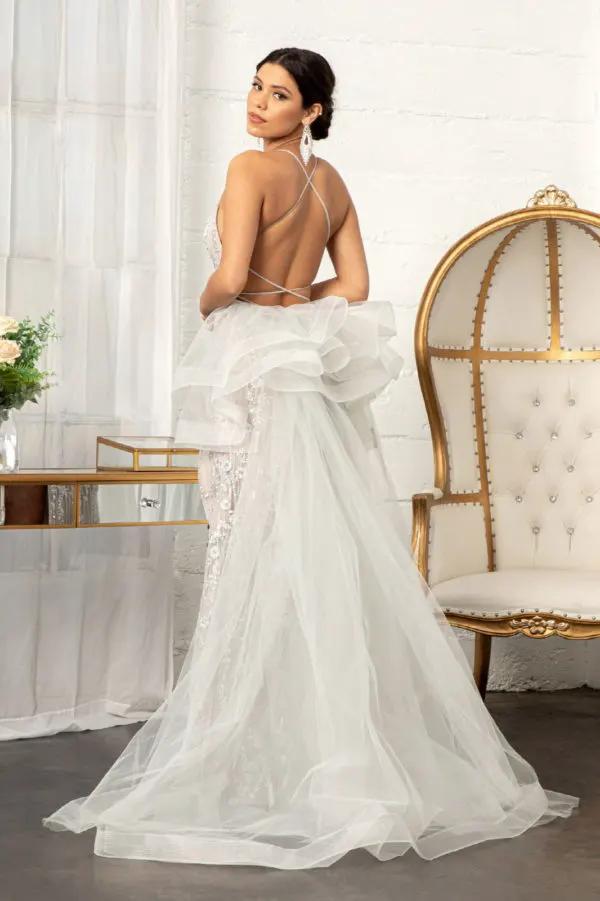 Jewel Embellished Mesh Mermaid Dress w/ Side Slit and Detached Mesh Layer by Tux-USA