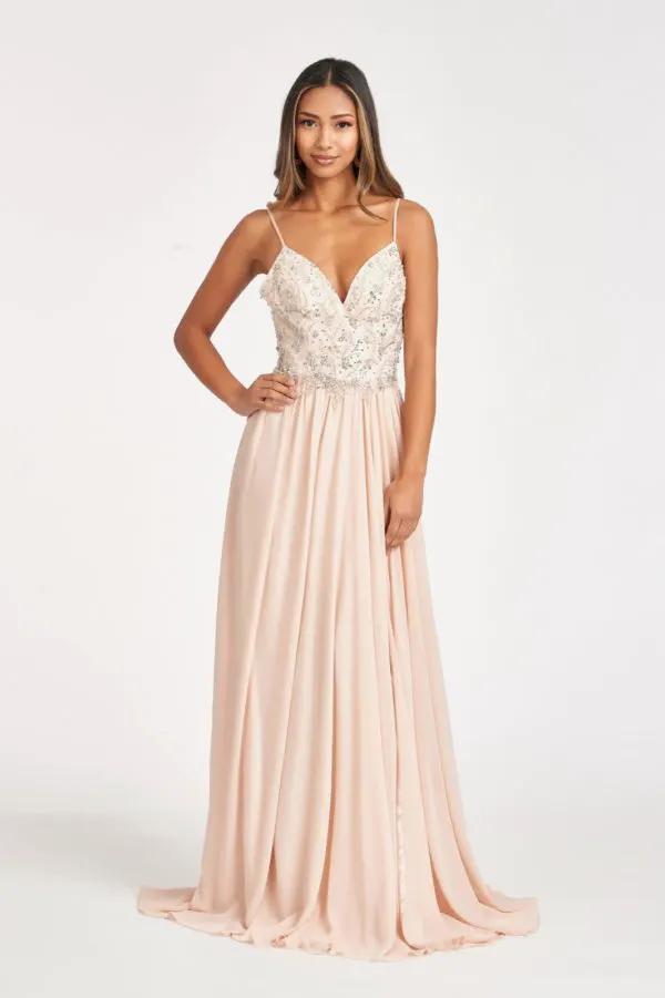Detachable Mesh Sleeve V-Neck Chiffon Prom Dress by Tux-USA