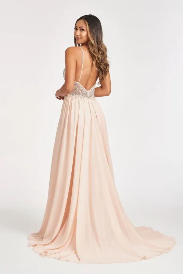 Detachable Mesh Sleeve V-Neck Chiffon Prom Dress by Tux-USA