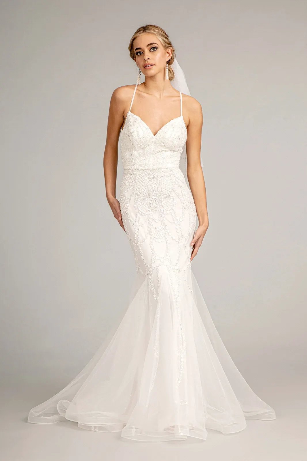 Sweetheart Embroidered Mermaid Wedding Gown w/ Open Back Laced Up by Tux-USA