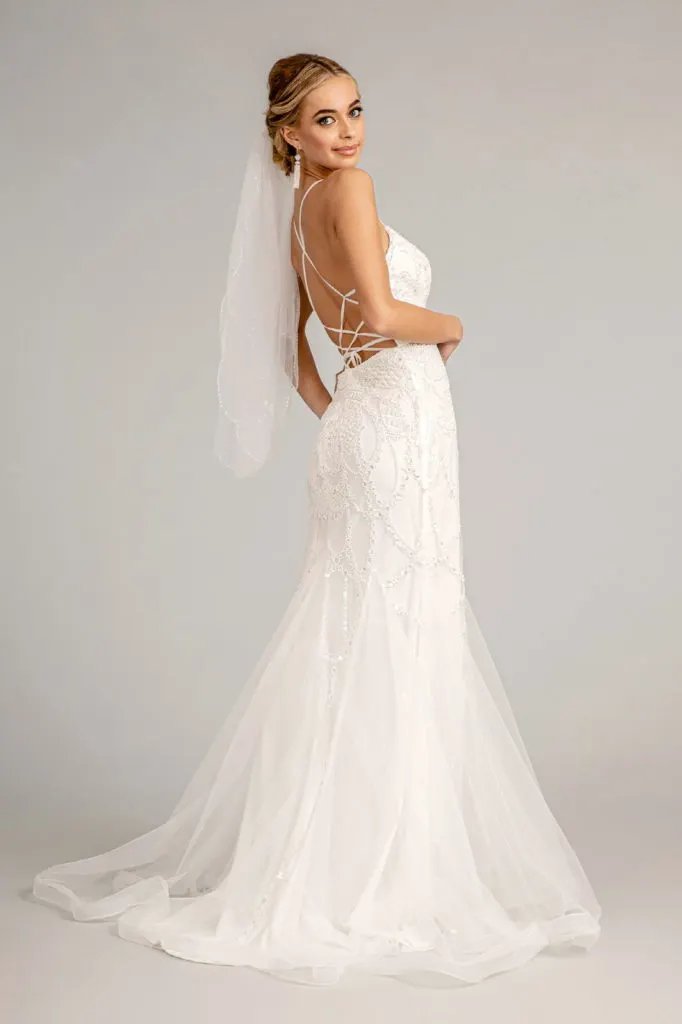 Sweetheart Embroidered Mermaid Wedding Gown w/ Open Back Laced Up by Tux-USA