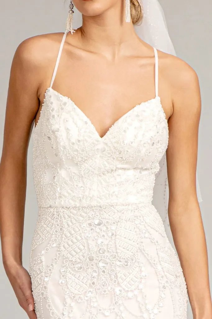 Sweetheart Embroidered Mermaid Wedding Gown w/ Open Back Laced Up by Tux-USA