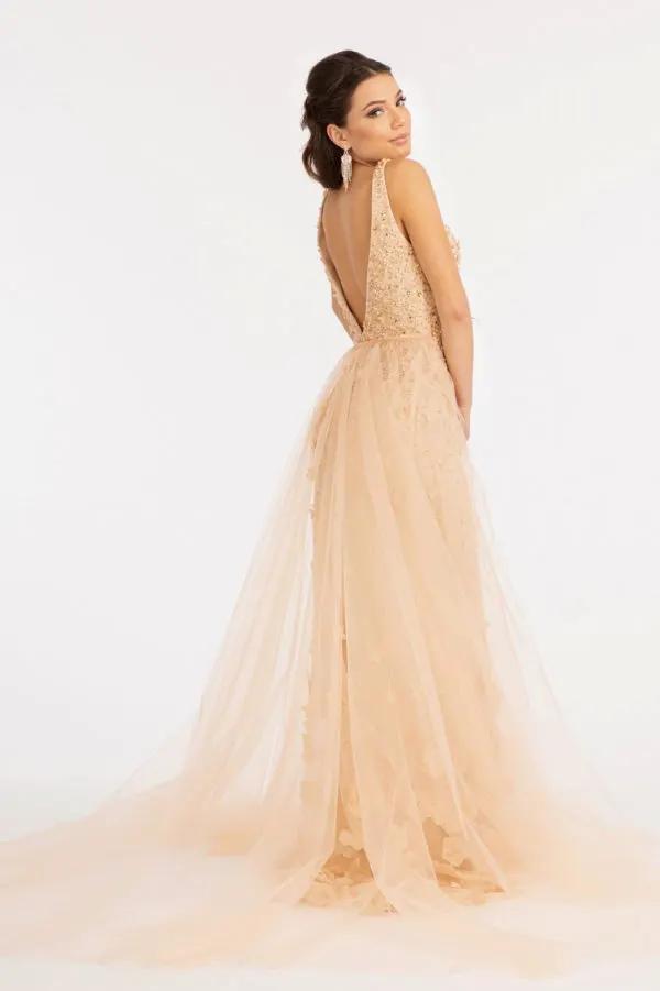 Rhinestone Embellished Mesh Mermaid Dress w/ 3-D Flower and Detached Layer by Tux-USA