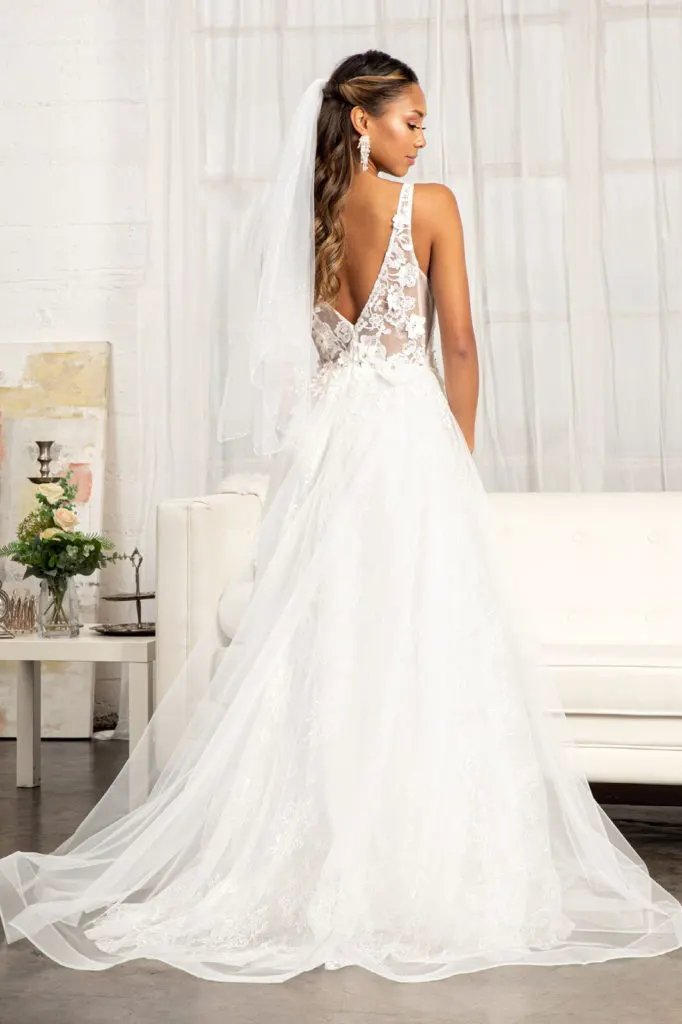 3-D Flower Embroidered Mesh A-line Dress w/ Rhinestone and Jewel Embellished by Tux-USA