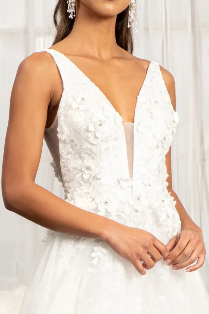 3-D Flower Embroidered Mesh A-line Dress w/ Rhinestone and Jewel Embellished by Tux-USA