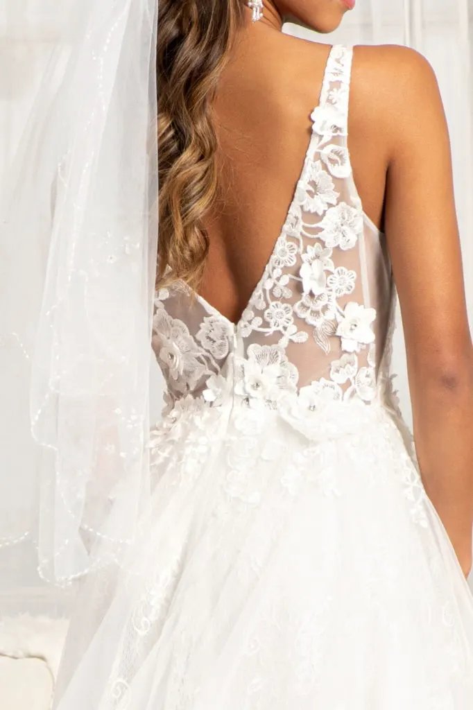 3-D Flower Embroidered Mesh A-line Dress w/ Rhinestone and Jewel Embellished by Tux-USA