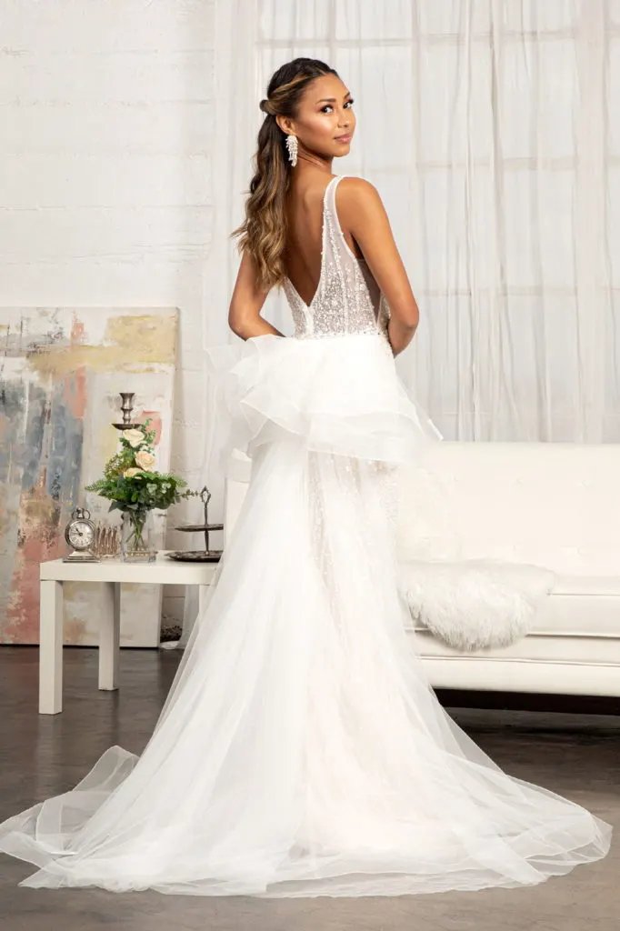 Wedding Gown 3-D Flower Applique Mermaid Mesh With Detachable Mesh Layer by Tux-USA