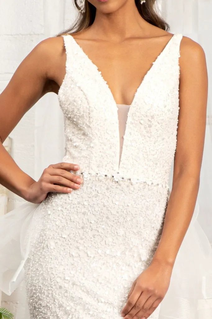 Wedding Gown 3-D Flower Applique Mermaid Mesh With Detachable Mesh Layer by Tux-USA