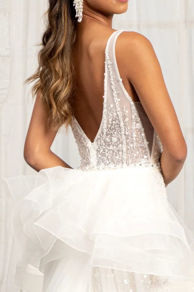 Wedding Gown 3-D Flower Applique Mermaid Mesh With Detachable Mesh Layer by Tux-USA