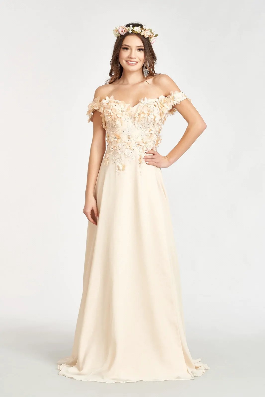 Sublime Off-shoulder Floral Neckline A-line Maxi Dress from Elizabeth K by Tux-USA