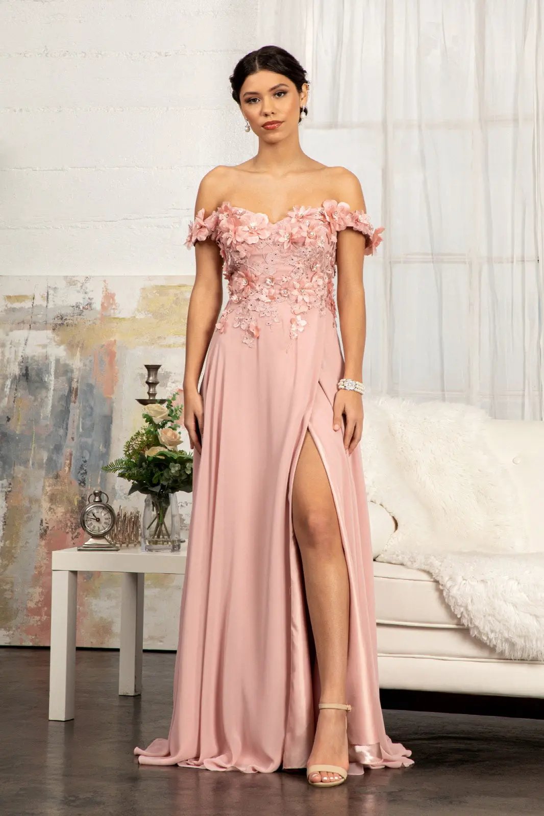 Sublime Off-shoulder Floral Neckline A-line Maxi Dress from Elizabeth K by Tux-USA