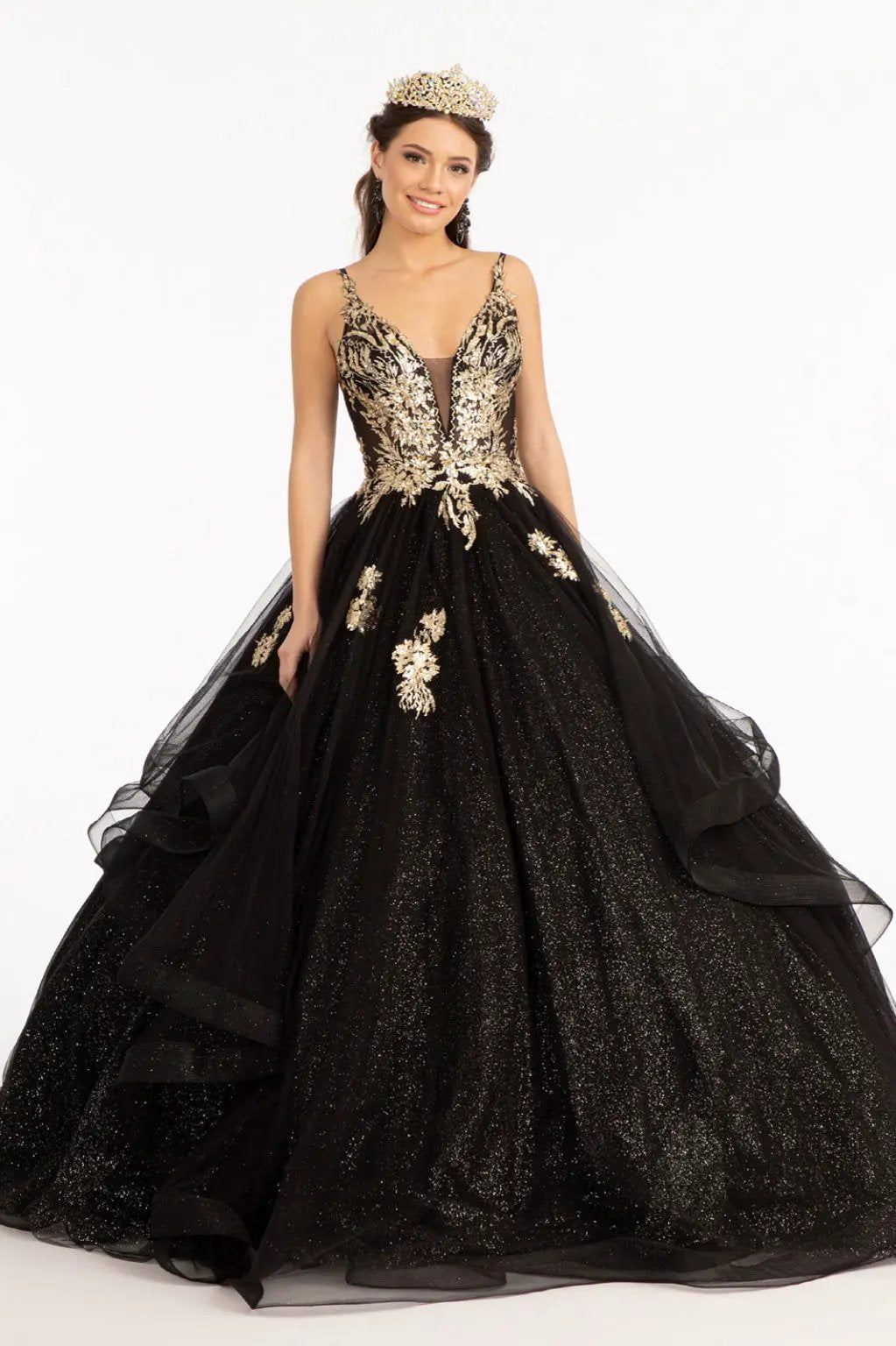 Glitter Embellished Mesh Quinceanera Gown w/ Sequin and Sheer Bodice (Petticoat Included) by Tux-USA