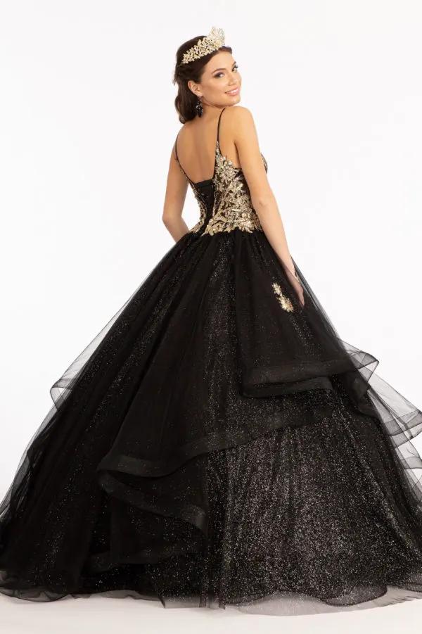 Glitter Embellished Mesh Quinceanera Gown w/ Sequin and Sheer Bodice (Petticoat Included) by Tux-USA