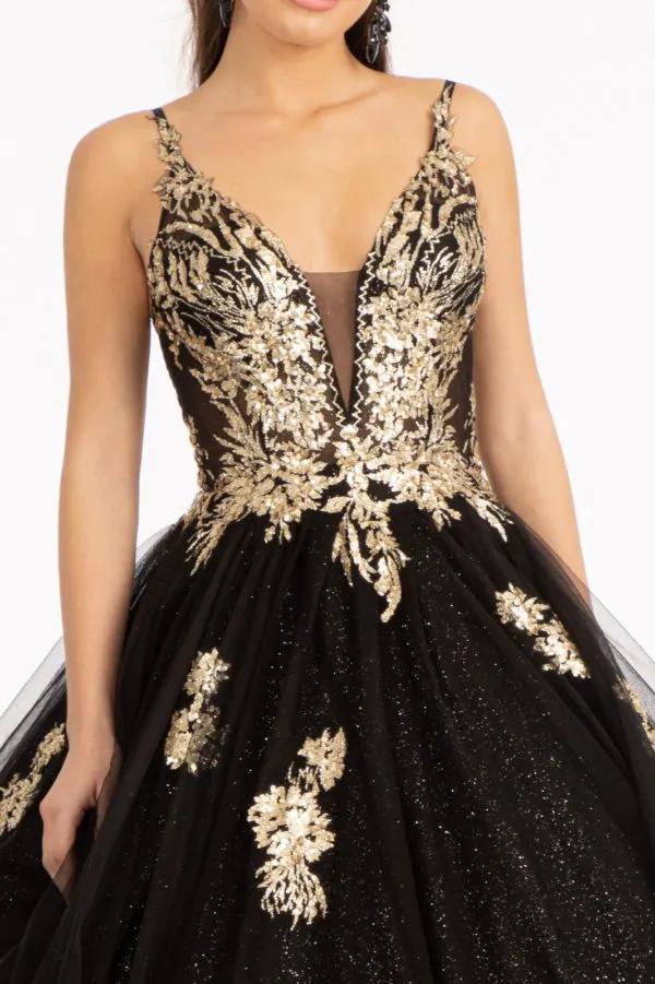 Glitter Embellished Mesh Quinceanera Gown w/ Sequin and Sheer Bodice (Petticoat Included) by Tux-USA