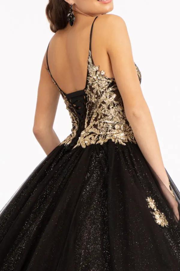 Glitter Embellished Mesh Quinceanera Gown w/ Sequin and Sheer Bodice (Petticoat Included) by Tux-USA