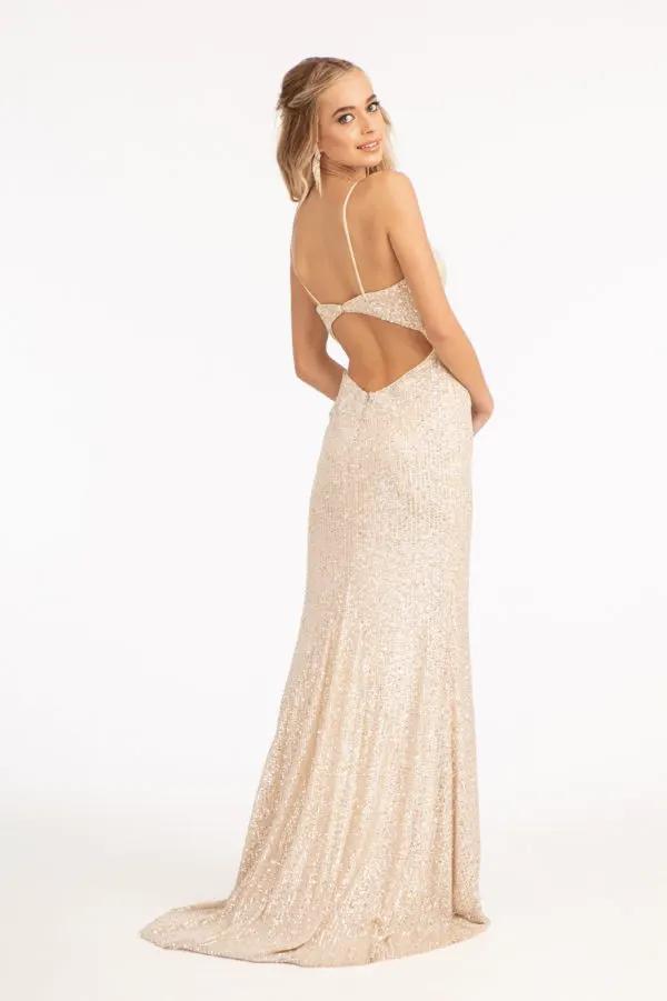 Cut-Out Back Embroidered Sweetheart Neckline Sequin Prom Dress w/ Leg Slit by Tux-USA