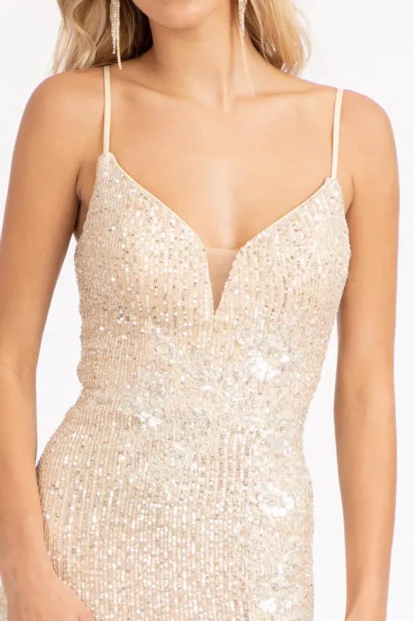 Cut-Out Back Embroidered Sweetheart Neckline Sequin Prom Dress w/ Leg Slit by Tux-USA