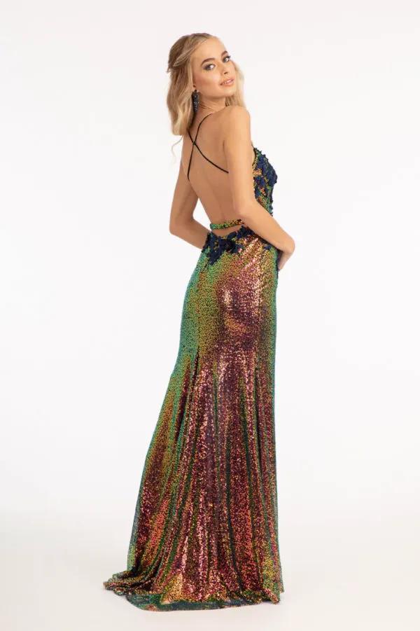 Full Iridescent Sequin Sweetheart Neckline Prom Dress w/ Leg Slit by Tux-USA