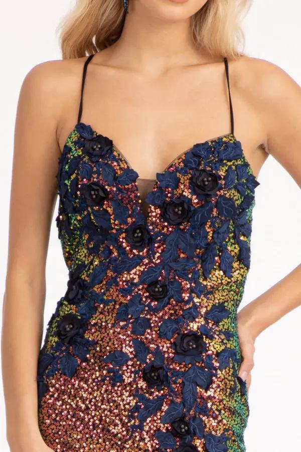 Full Iridescent Sequin Sweetheart Neckline Prom Dress w/ Leg Slit by Tux-USA