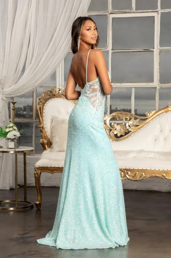 Netting Embroidered Sequin Mermaid Dress w/ Mesh Side Cut Outs by Tux-USA