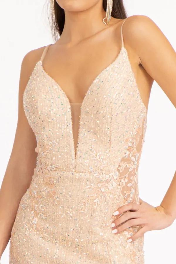 Netting Embroidered Sequin Mermaid Dress w/ Mesh Side Cut Outs by Tux-USA
