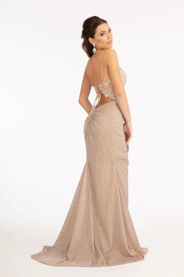 Sequin Embroidered Glitter Crepe Mermaid Dress w/ Cut-out Back and Slit by Tux-USA